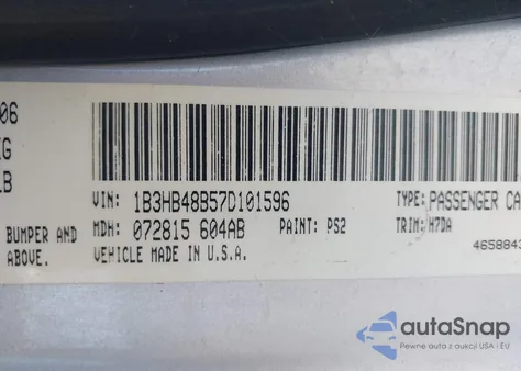 2007 Dodge Caliber Sxt z USA, uszkodzony, nr VIN 1B3HB48B57D101596